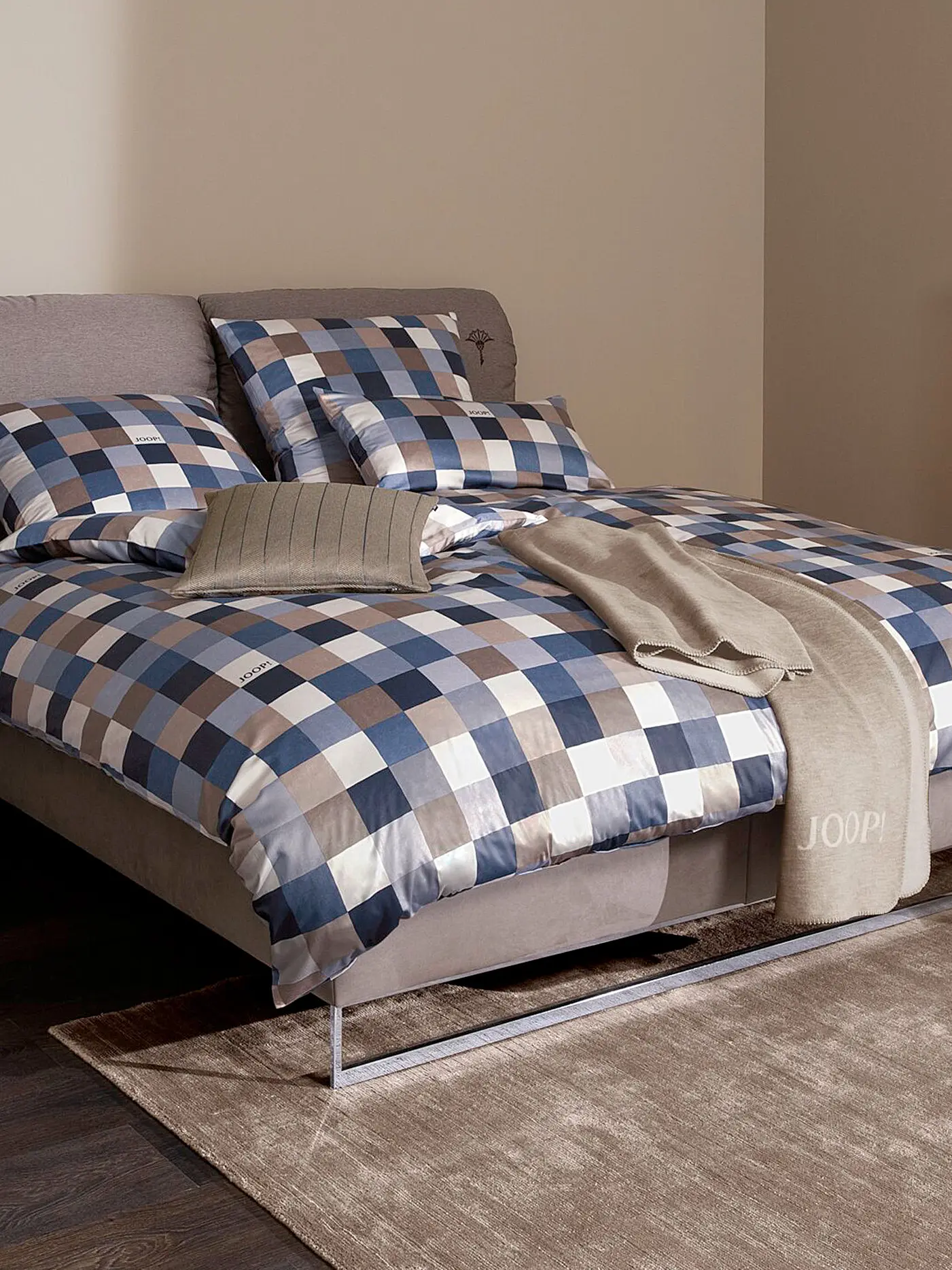 JOOP | Satin Bettwäsche Mosaik 70x90cm / 140x220cm | blau